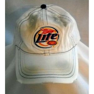 MILLER LITE Hat Cap Distressed Licensed Beer Logo White Cotton OSFA